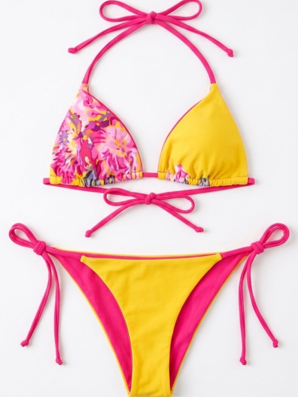 NWT Maaji Bouquet Triangle Bikini Top & Side Tie Bottom Reversible Set Small S